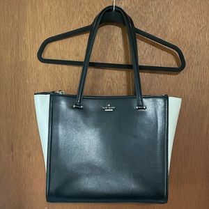 Kate Spade Black and White Large Two Tone Kona Patterson Leather Drive Tote